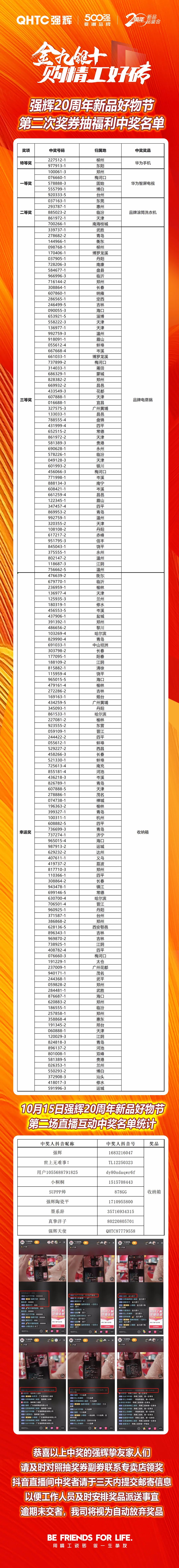 強(qiáng)輝20周年新品好物節(jié)第二場(chǎng)直播獲獎(jiǎng)名單公布！